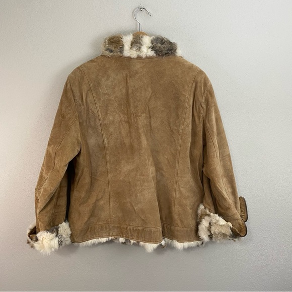 St. John’s Bay Vintage Y2K Suede Jacket Real Rabbit Fur Trim Women’s XL - Picture 7 of 9